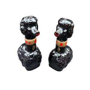 Vintage Black Poodle Salt & Pepper Shakers Ceramic Japan MCM